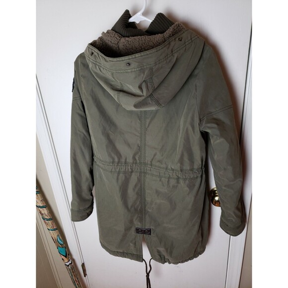Abercrombie & Fitch 3-in-1 Olive Utility Parka Jacket Sherpa Lined Fur Hood Coat - Picture 8 of 12